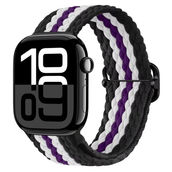 Braided Solo Loop for Apple Watch Series 12/11/10 42mm Braid - Black / White / Purple