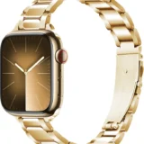 Úzký ocelový článkový náramek pro Apple Watch Ultra Series 4/3/2/1 49mm Slim - Lesklá zlatá