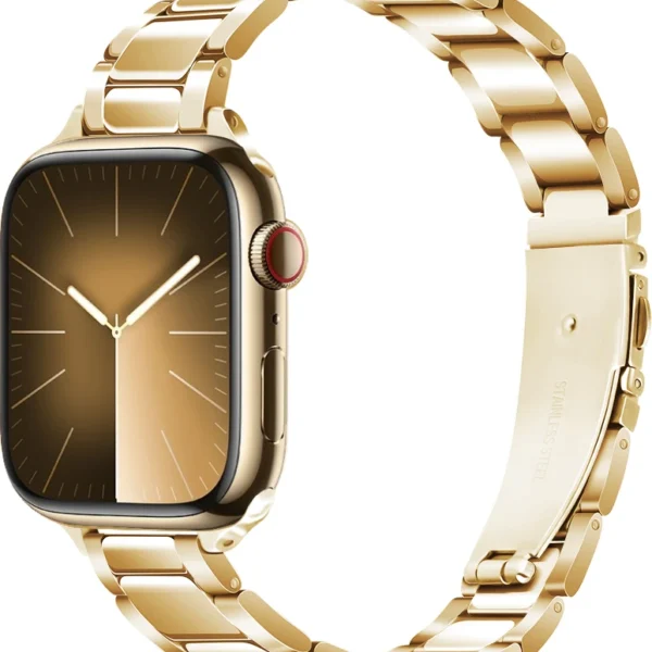 Schmales Edelstahl-Gliederarmband für Apple Watch 42mm 44mm 45mm Slim - Glänzend Gold