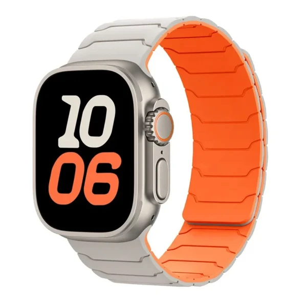 Correa de silicona con cierre magnético para Apple Watch Series 12/11/10 46mm Magnet Sport - Luz de luna y Naranja
