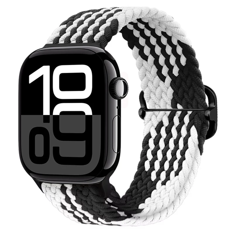 Correa Solo Loop trenzada para Apple Watch Series 12/11/10 46mm Braid - Blanco y Negro