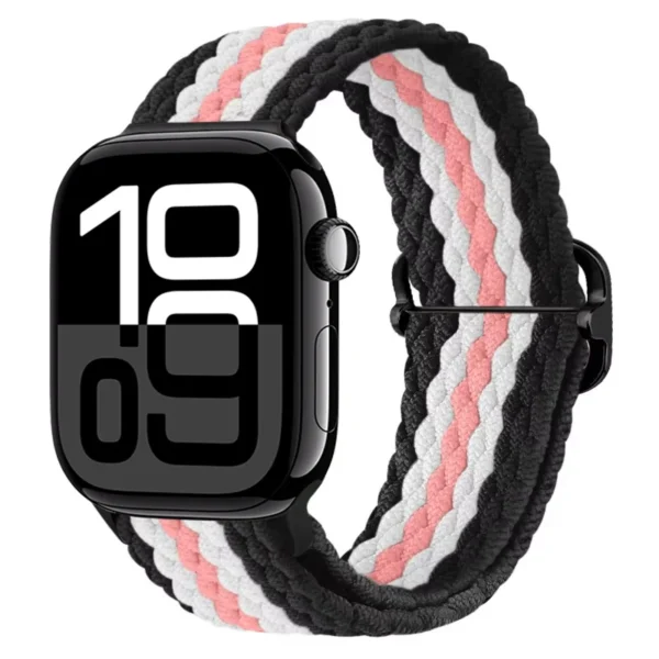 Correa Solo Loop trenzada para Apple Watch Series 12/11/10 46mm Braid - Negro / Blanco / Rosa