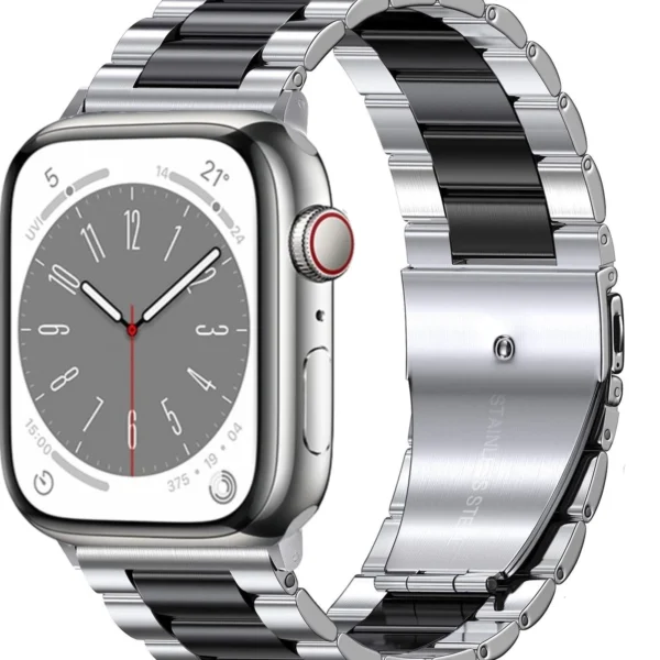 Bracelet à maillons en acier inoxydable pour Apple Watch Ultra Series 4/3/2/1 49mm Link - Argent et Noir