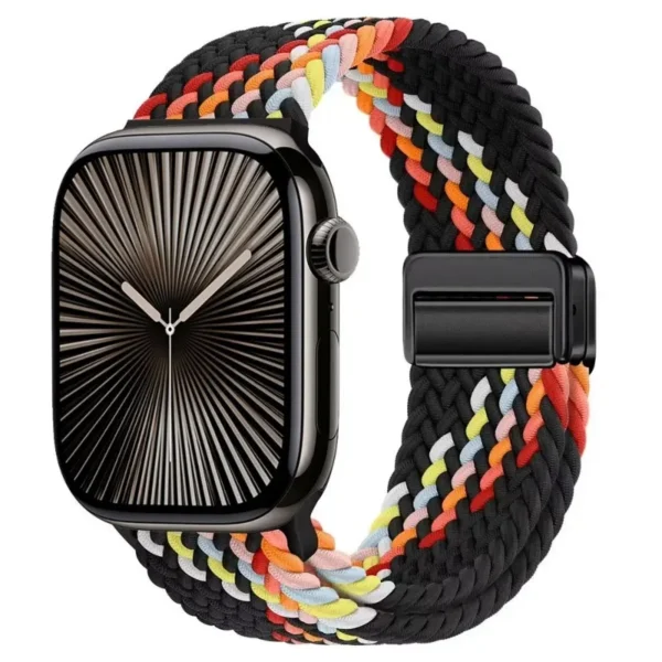 Magnetic Braided Band for Apple Watch Ultra Series 4/3/2/1 49mm Braid Magnet - Black and Rainbow (design 2)
