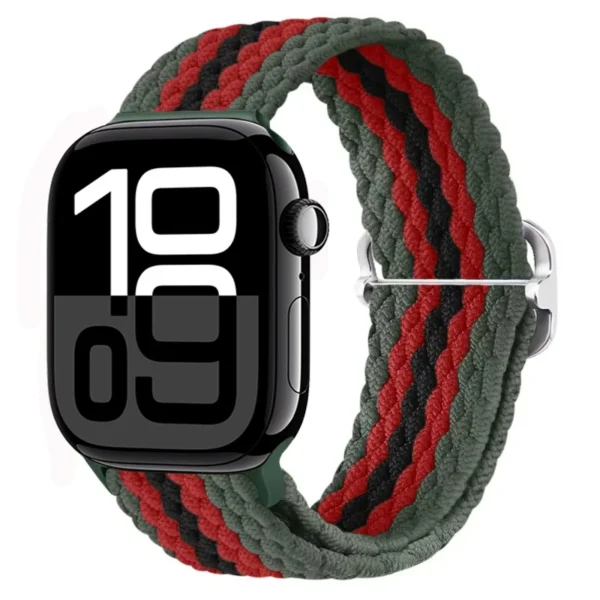 Correa Solo Loop trenzada para Apple Watch Series 12/11/10 46mm Braid - Verde / Rojo / Negro