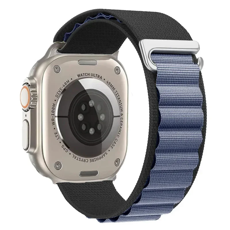 Nylon Alpine Loop for Apple Watch 42mm 44mm 45mm Alpine - Black and Light Blue
