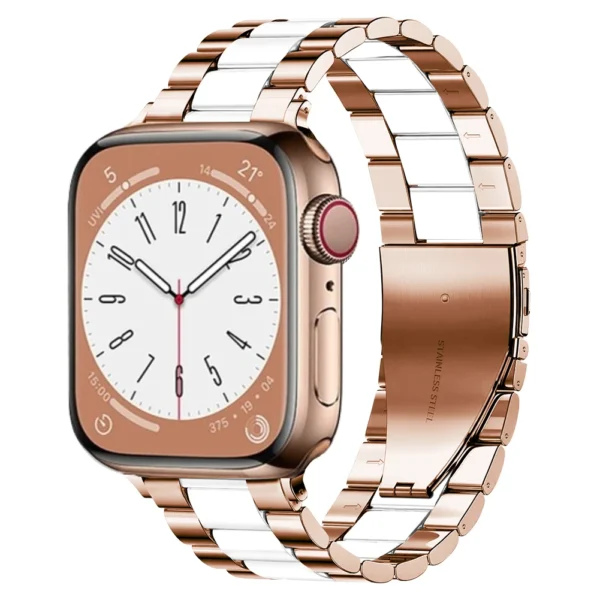 Edelstahl-Gliederarmband für Apple Watch 38mm 40mm 41mm Link - Roségold und Weiß