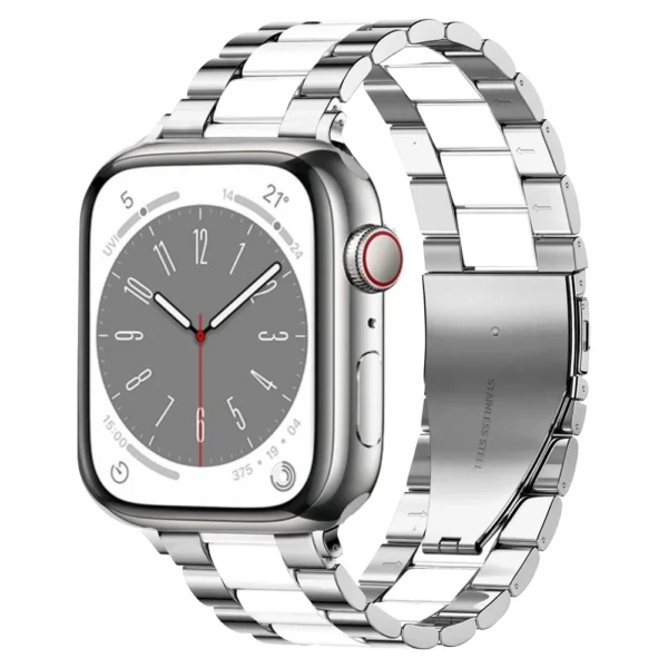 Edelstahl-Gliederarmband für Apple Watch 38mm 40mm 41mm Link - Silber und Weiß