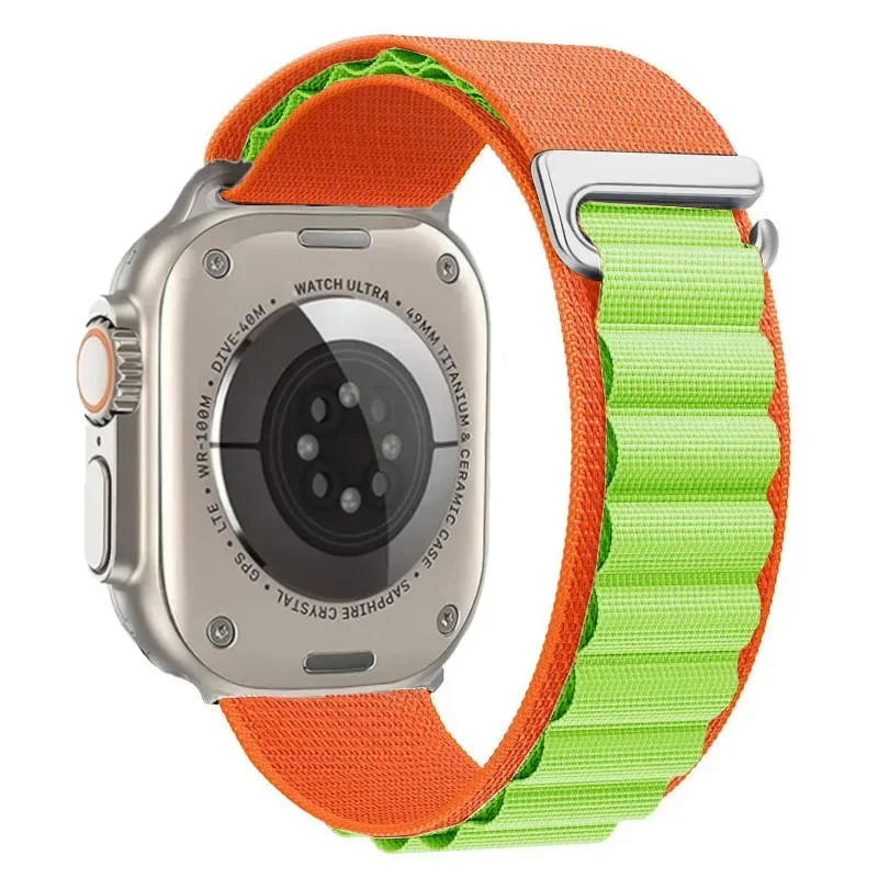 Correa Loop Alpine de nailon para Apple Watch 38mm 40mm 41mm Alpine - Naranja y Verde