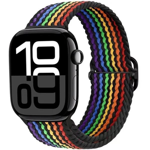 Correa Solo Loop trenzada para Apple Watch Ultra Series 4/3/2/1 49mm Braid - Negro y Arcoíris (diseño 2)