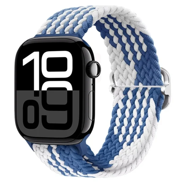 Correa Solo Loop trenzada para Apple Watch 38mm 40mm 41mm Braid - Azul y Blanco
