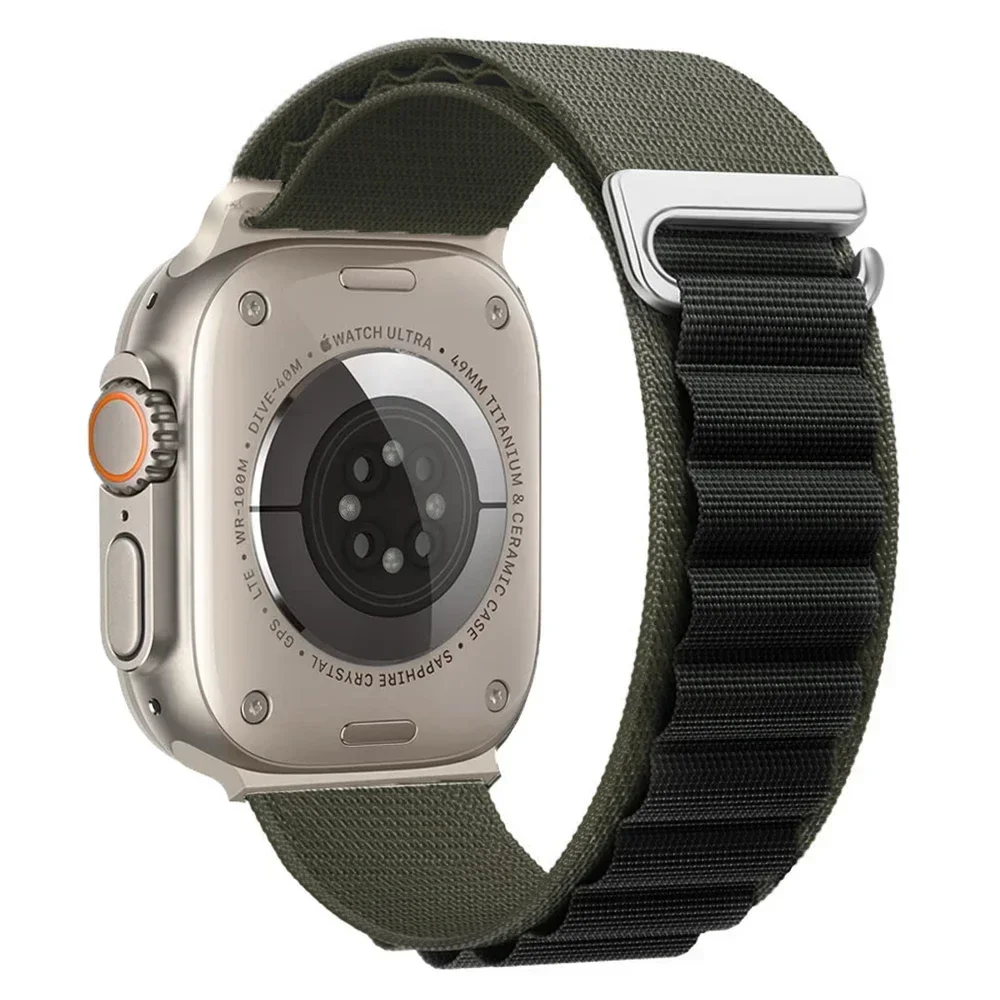 Nylon Alpine Loop Armband für Apple Watch 42mm 44mm 45mm Alpine - Oliv und Schwarz