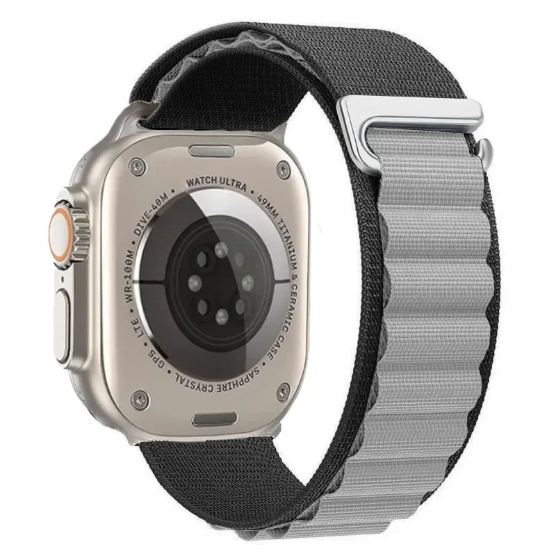 Bracelet Boucle Alpine en nylon pour Apple Watch 38mm 40mm 41mm Alpine - Noir et Gris