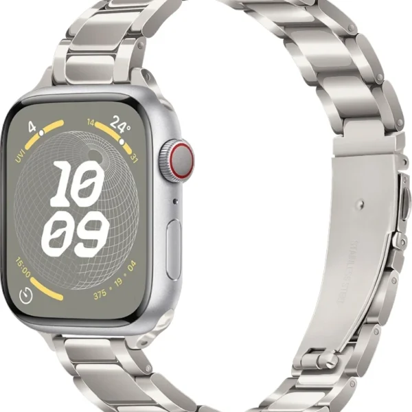 Bracelet fin à maillons en acier pour Apple Watch Ultra Series 4/3/2/1 49mm Slim - Lueur de lune brillant