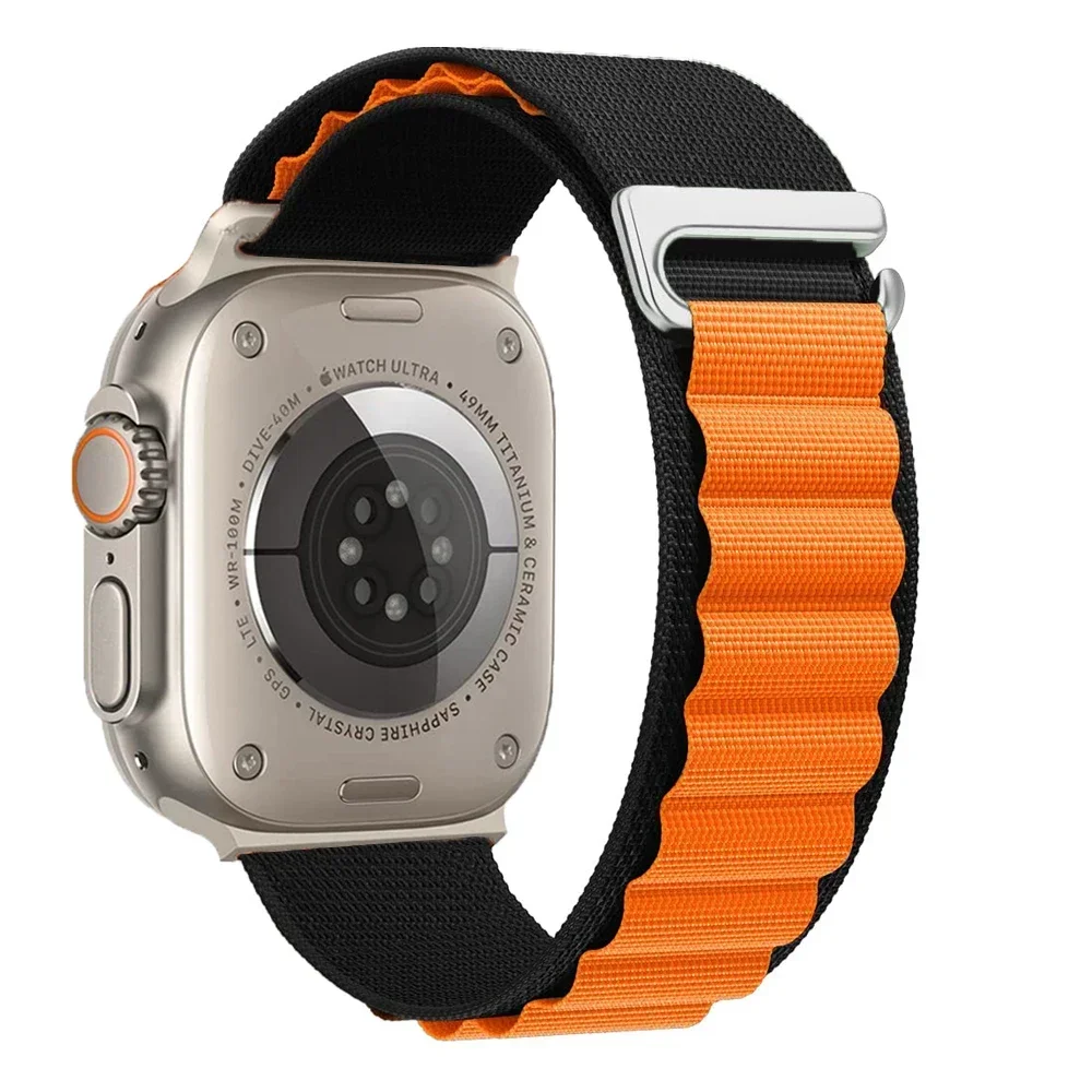 Bracelet Boucle Alpine en nylon pour Apple Watch Series 12/11/10 42mm Alpine - Noir et Orange