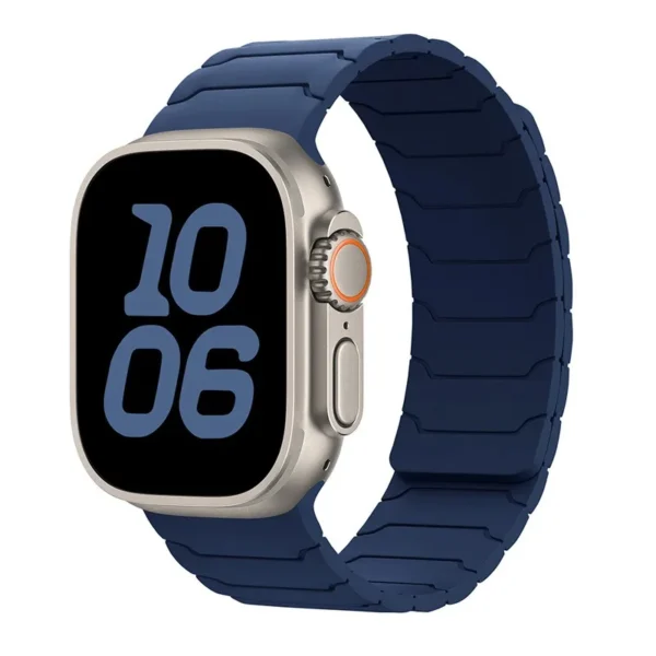 Bracelet en silicone à fermoir magnétique pour Apple Watch Series 12/11/10 42mm Magnet Sport - Bleu marine