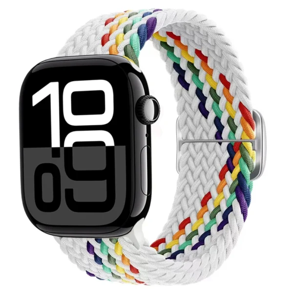Braided Solo Loop for Apple Watch 42mm 44mm 45mm Braid - White and Rainbow