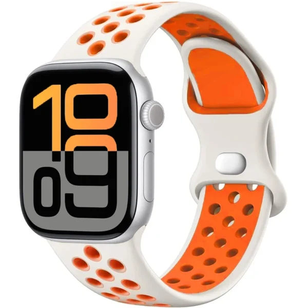 Correa deportiva transpirable para Apple Watch Series 12/11/10 46mm Air Sport - Luz de luna y Naranja