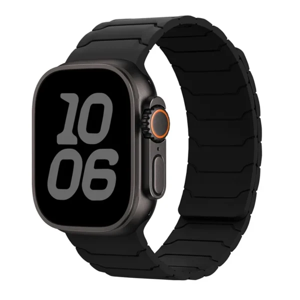 Bracelet en silicone à fermoir magnétique pour Apple Watch Series 12/11/10 46mm Magnet Sport - Noir