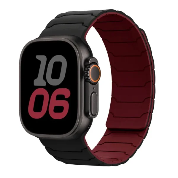 Magnetic Silicone Band for Apple Watch Ultra Series 4/3/2/1 49mm Magnet Sport - Black and Burgundy