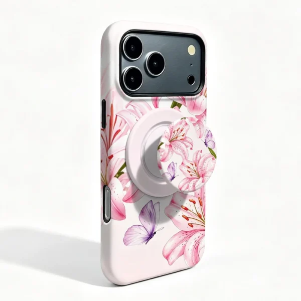 Funda iPhone 18 Pro Pink Bloom MagSafe con soporte de agarre