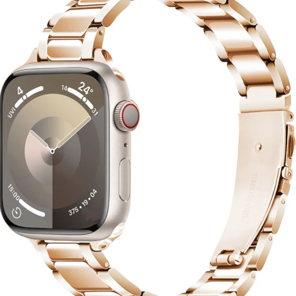 Slim Steel Bracelet for Apple Watch Series 12/11/10 46mm Slim - Glossy Rose Gold