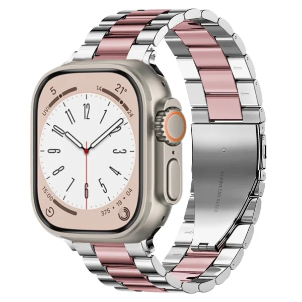 Edelstahl-Gliederarmband für Apple Watch Series 12/11/10 42mm Link - Silber und Rosa