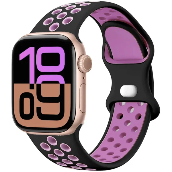 Prodyšný sportovní řemínek pro Apple Watch 42mm 44mm 45mm Air Sport - Černá a Fialová