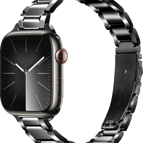 Pulsera fina de eslabones de acero para Apple Watch 42mm 44mm 45mm Slim - Negro brillante